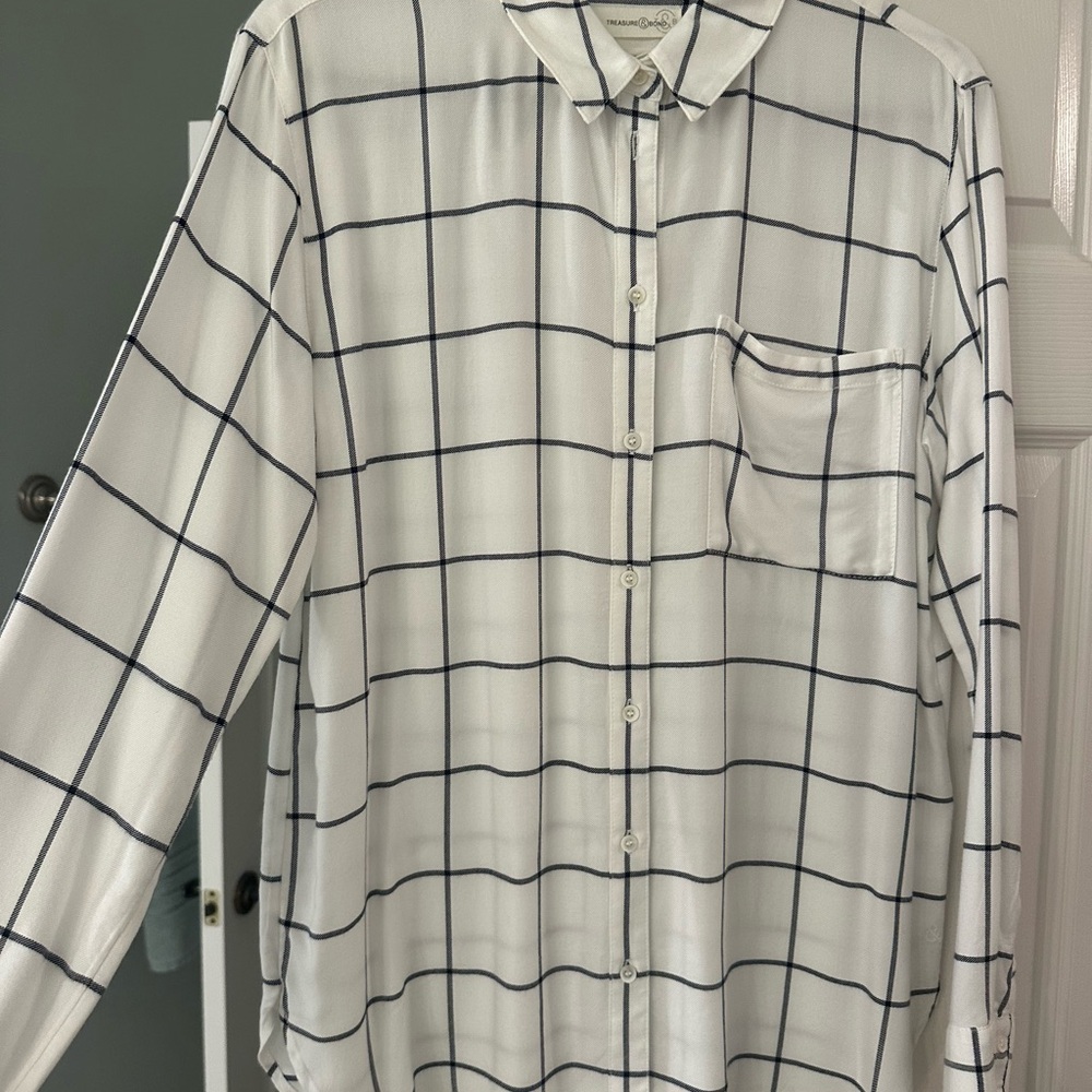 Men's White and Black Checkered Shirt